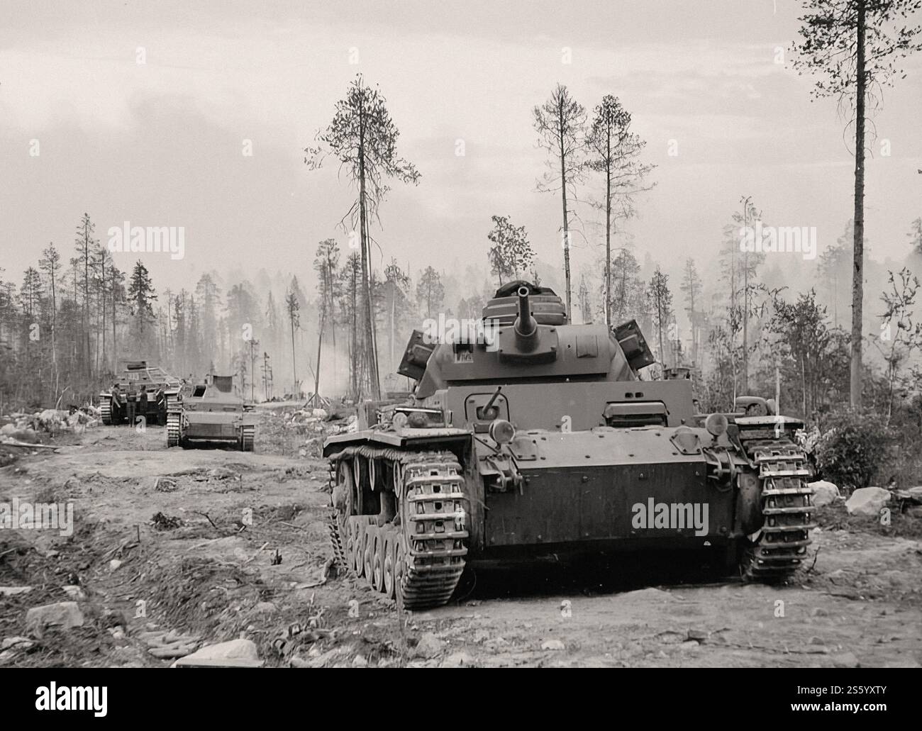 Tank Battle aftermatch in Finland - Historical document, photographer unknow Stock Photo