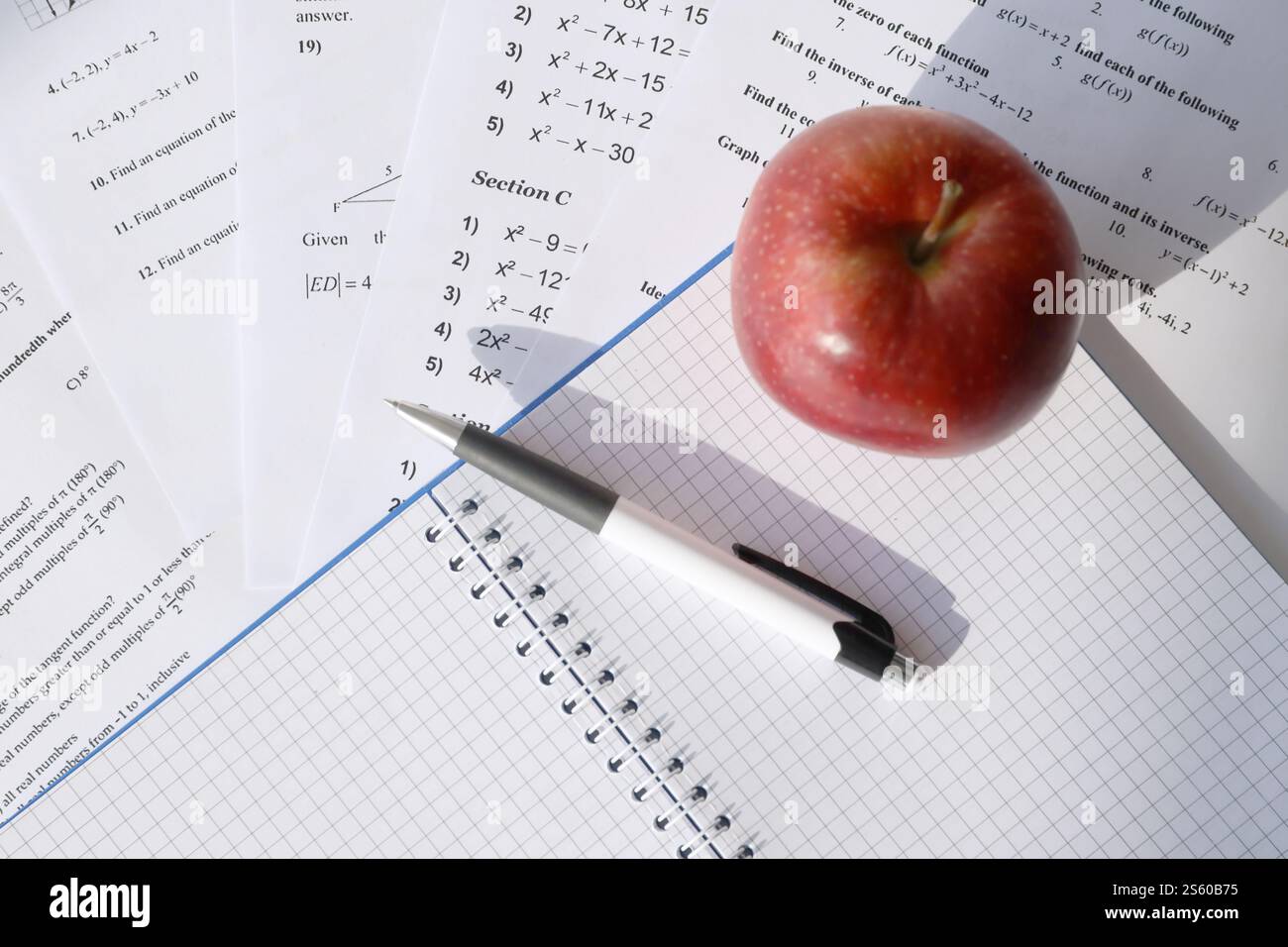 Handwriting of mathematics quadratic equation on examination, practice ...