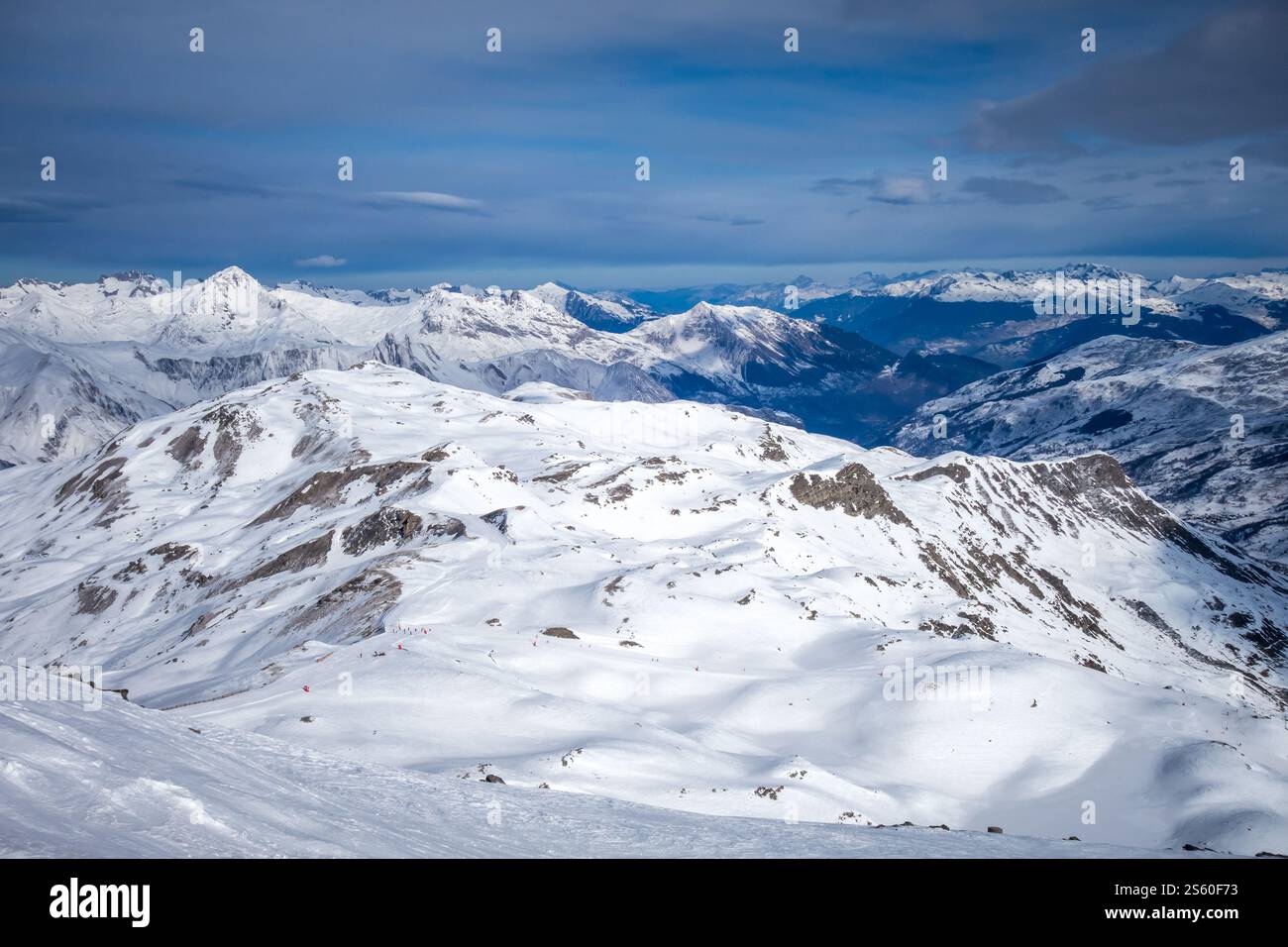 Ski slopes and mountains of Les Menuires resort in the french alps ...
