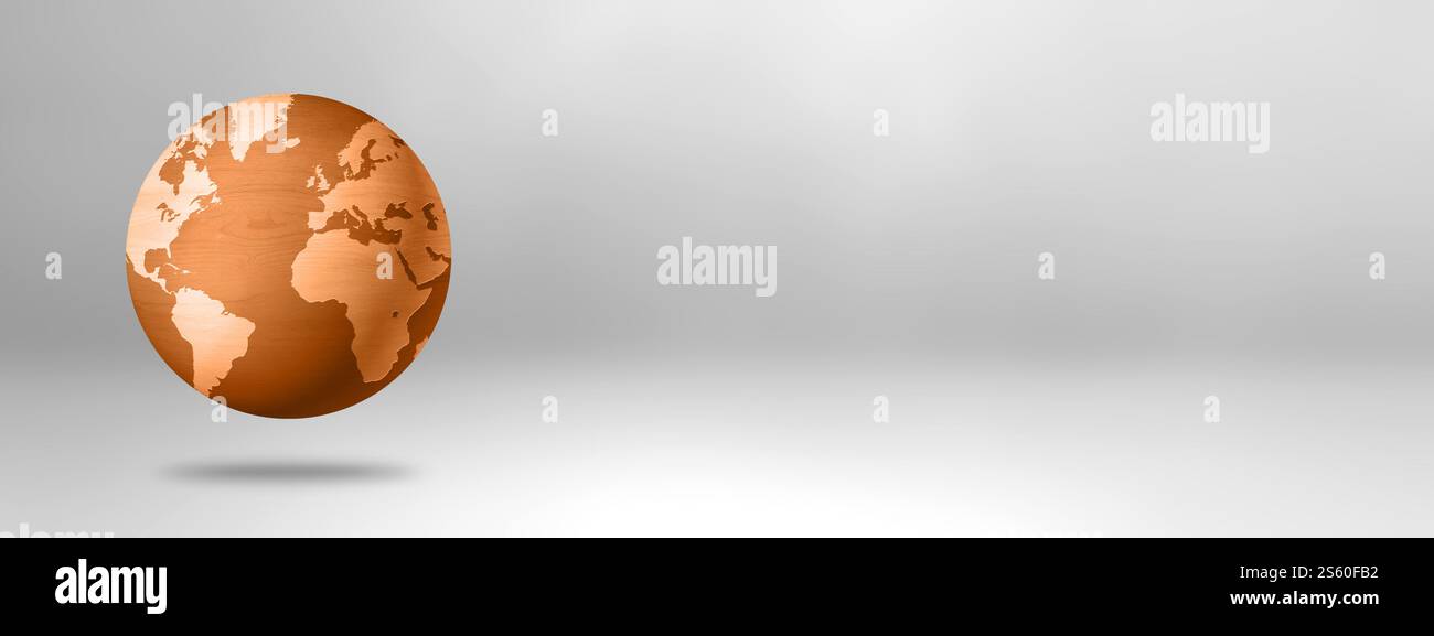 Wooden world globe isolated on white background. 3D illustration ...