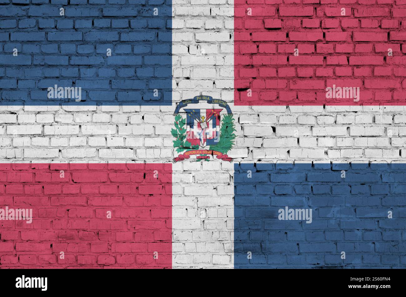 Dominican Republic flag is painted onto an old brick wall Stock Photo ...
