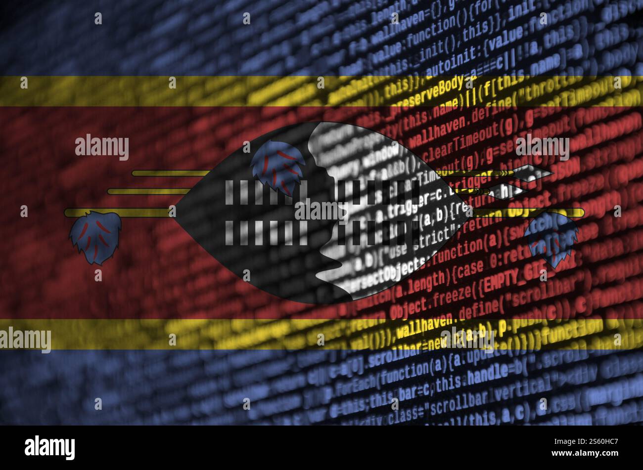 Swaziland flag is depicted on the screen with the program code. The ...