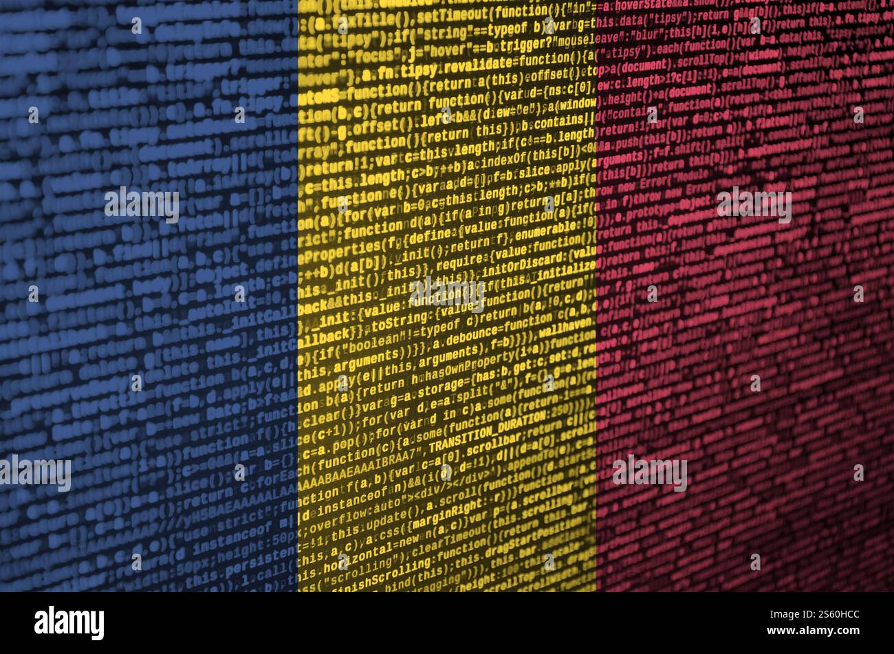 Chad flag is depicted on the screen with the program code. The concept ...