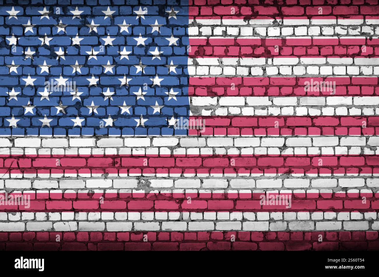 United States of America flag is painted onto an old brick wall Stock ...