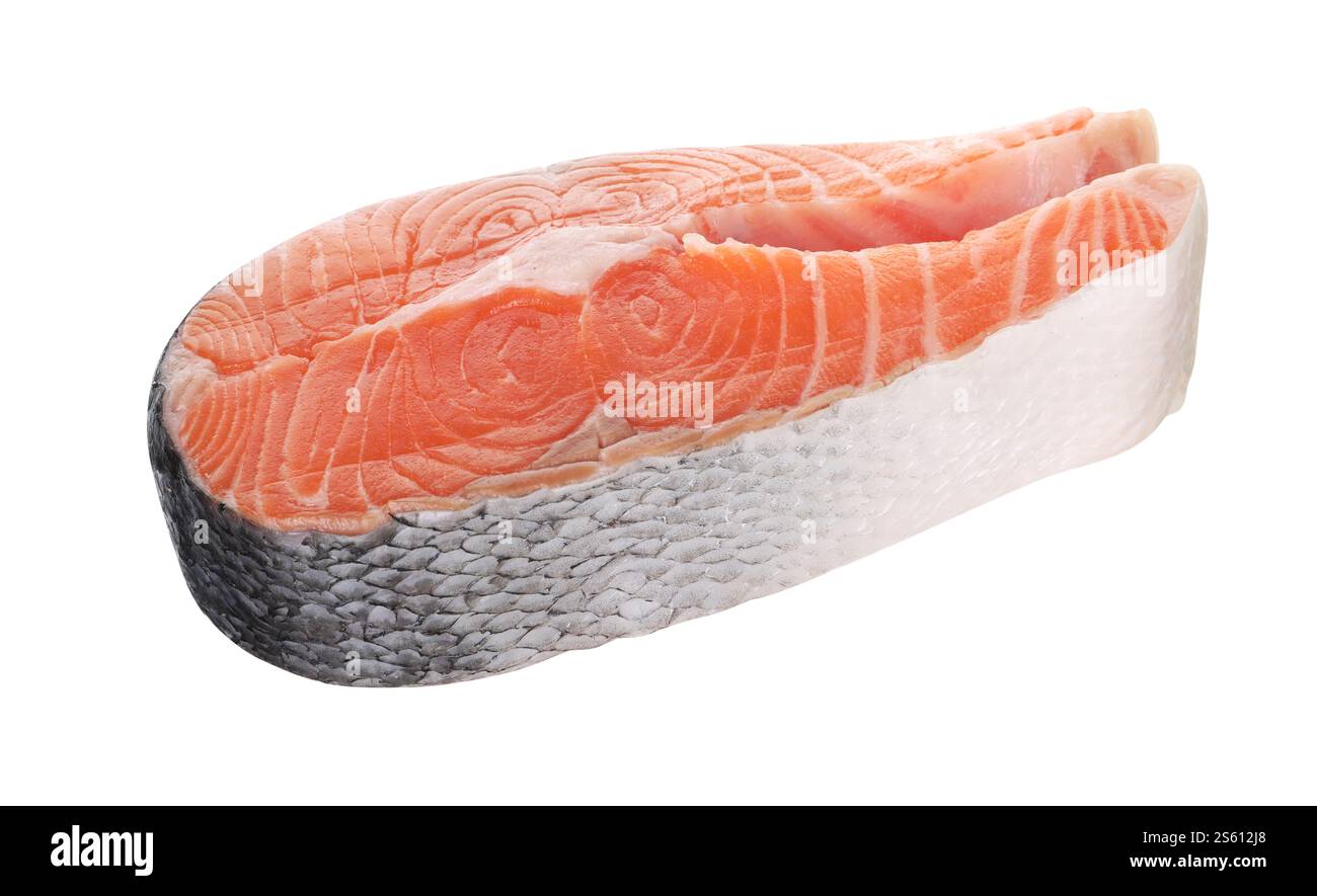 Steak of fresh raw salmon isolated on white Stock Photo - Alamy