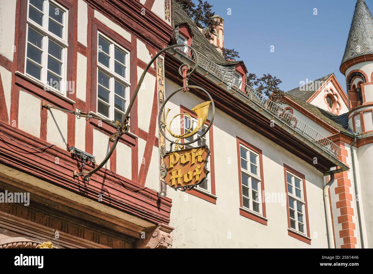 Alter Posthof, Oberstraße, Altstadt, Bacharach, Rheinland-Pfalz, Deutschland *** Alter Posthof, Oberstraße, Old Town, Bacharach, Rhineland-Palatinate, Germany Stock Photo