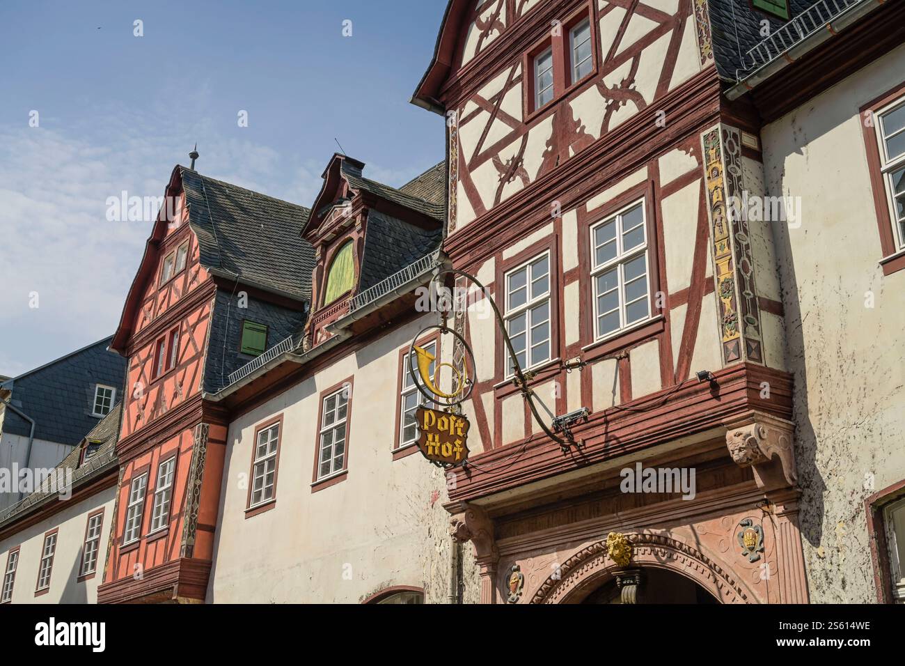 Alter Posthof, Oberstraße, Altstadt, Bacharach, Rheinland-Pfalz, Deutschland *** Alter Posthof, Oberstraße, Old Town, Bacharach, Rhineland-Palatinate, Germany Stock Photo