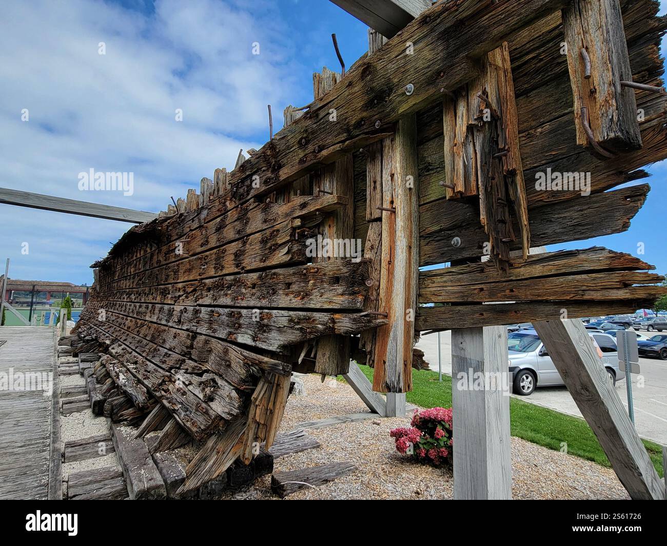 Lottie Cooper wreck, Sheboygan, Wisconsin. The wreckage of the 3 masted Great Lakes schooner has been preserved in DeLand Park - Smartphone Captured Stock Image
