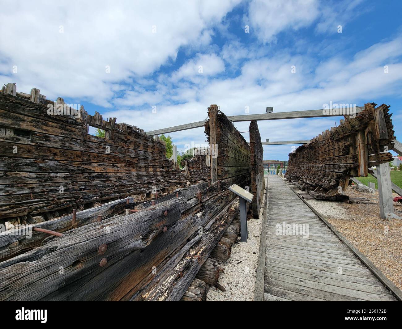 Lottie Cooper wreck, Sheboygan, Wisconsin. The wreckage of the 3 masted Great Lakes schooner has been preserved in DeLand Park - Smartphone Captured Stock Image