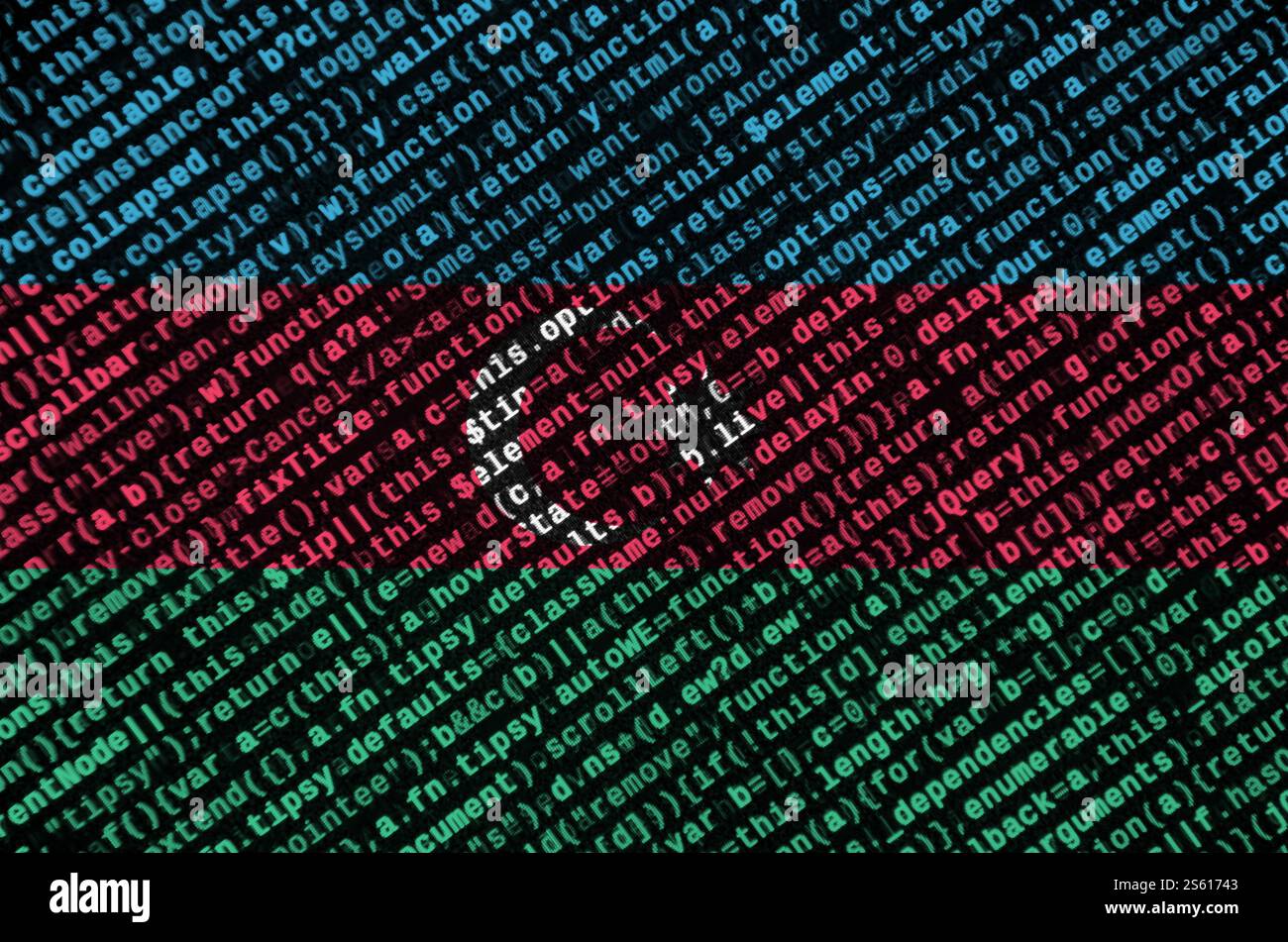 Azerbaijan flag is depicted on the screen with the program code. The concept of modern technology and site development. Azerbaijan flag is depicted Stock Photo