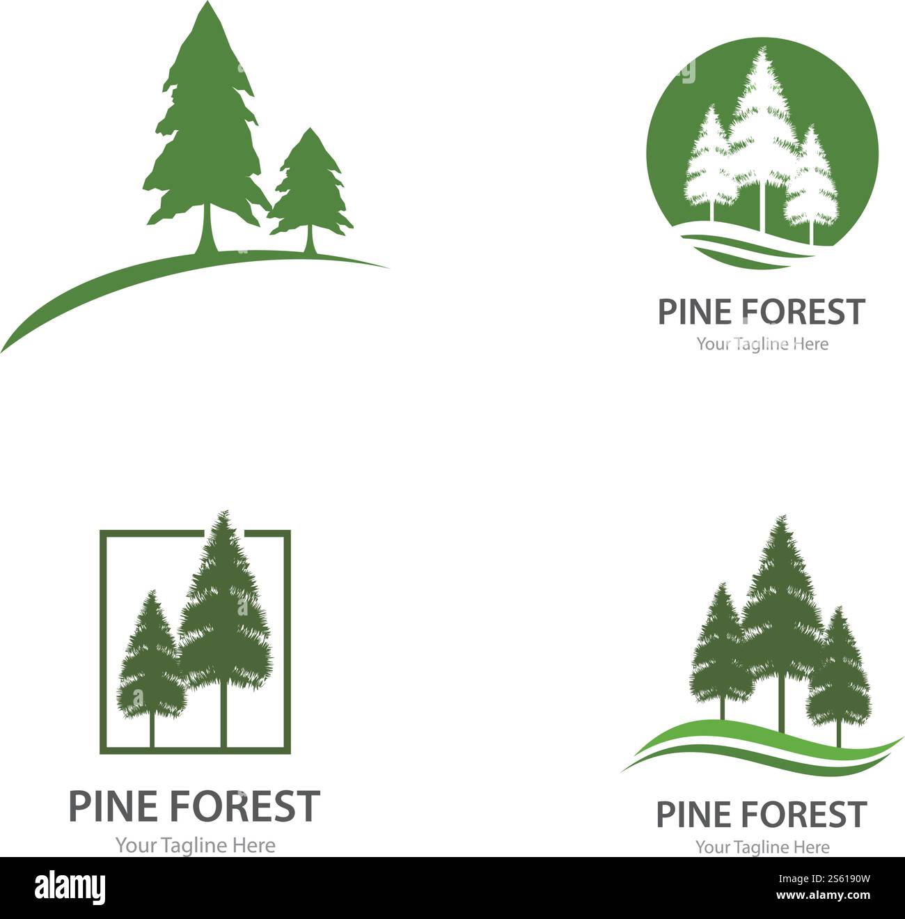 Set of Pine tree logo ilustration vector design Stock Vector