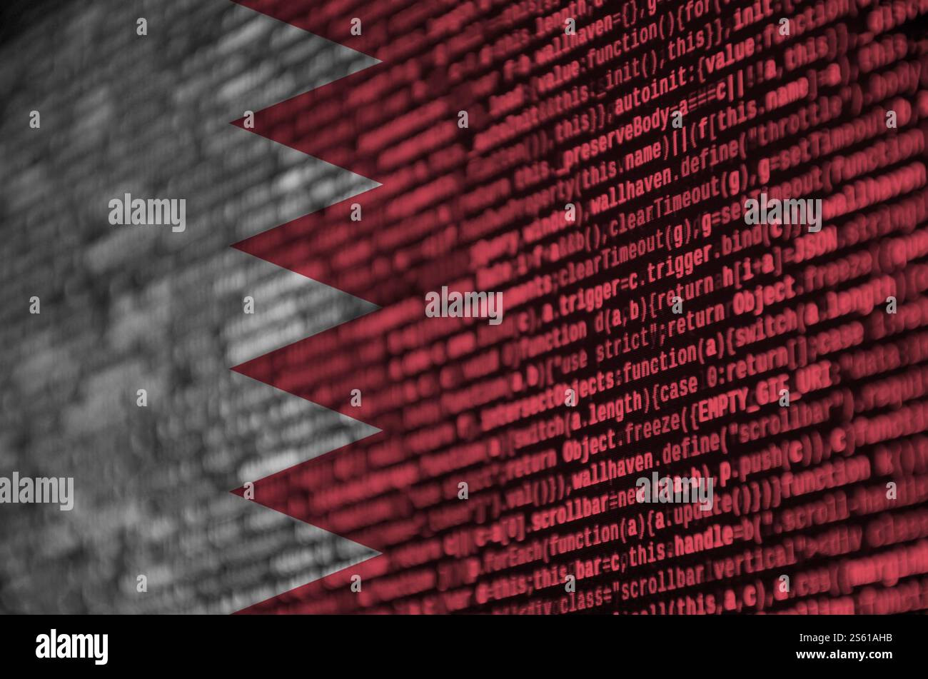 Bahrain flag is depicted on the screen with the program code. The concept of modern technology and site development. Bahrain flag is depicted on the Stock Photo