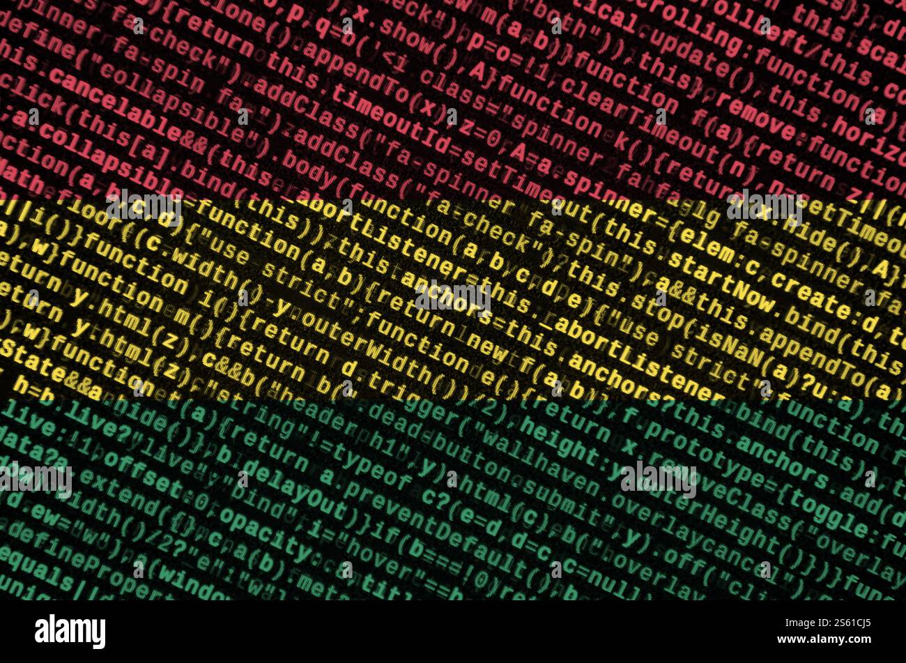 Bolivia flag is depicted on the screen with the program code. The concept of modern technology and site development. Bolivia flag is depicted on the Stock Photo