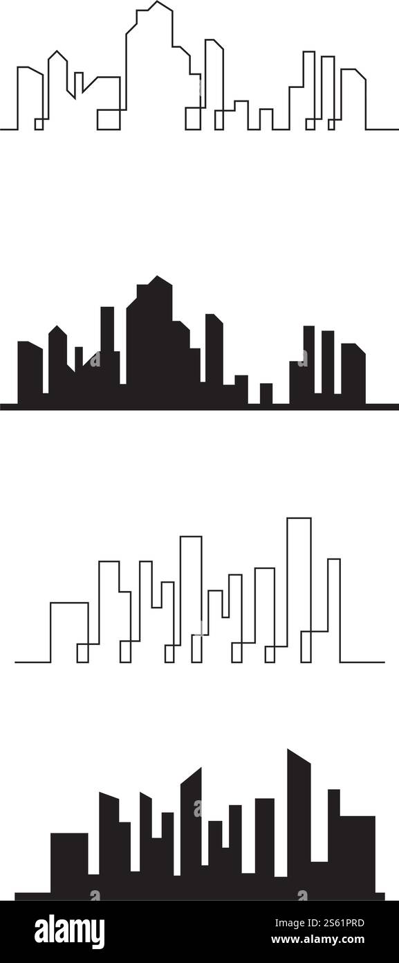Set city skyline vector silhouette illustration Stock Vector Image ...