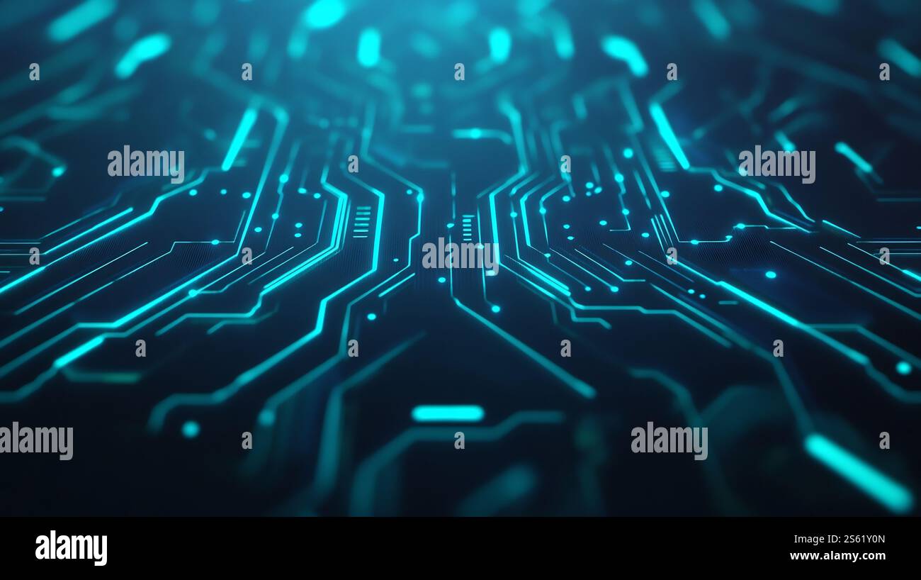 Glowing blue abstract circuit board design with technological patterns ...