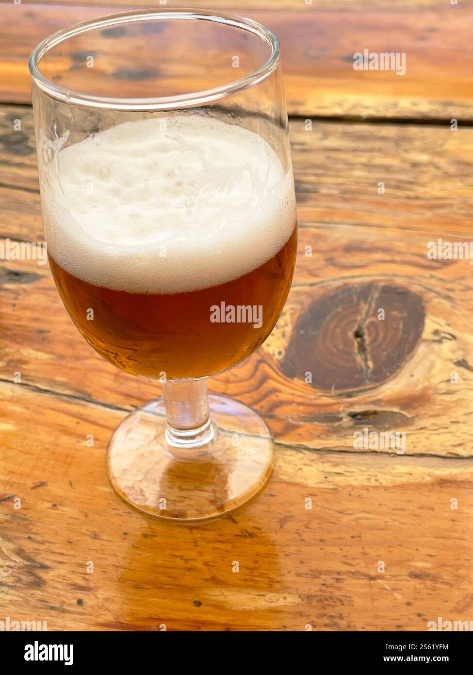 Glass of beer on wooden table. - Smartphone Captured Stock Image