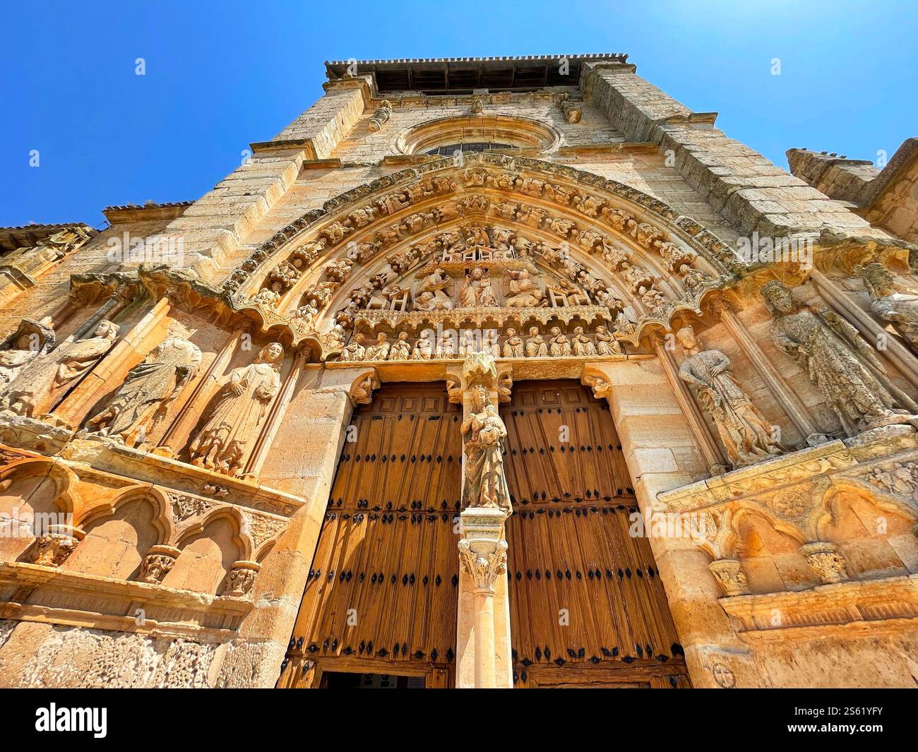 Facade of Santa Maria la Real church. Sasamon, Burgos province, Castilla Leon, Spain. - Smartphone Captured Stock Image