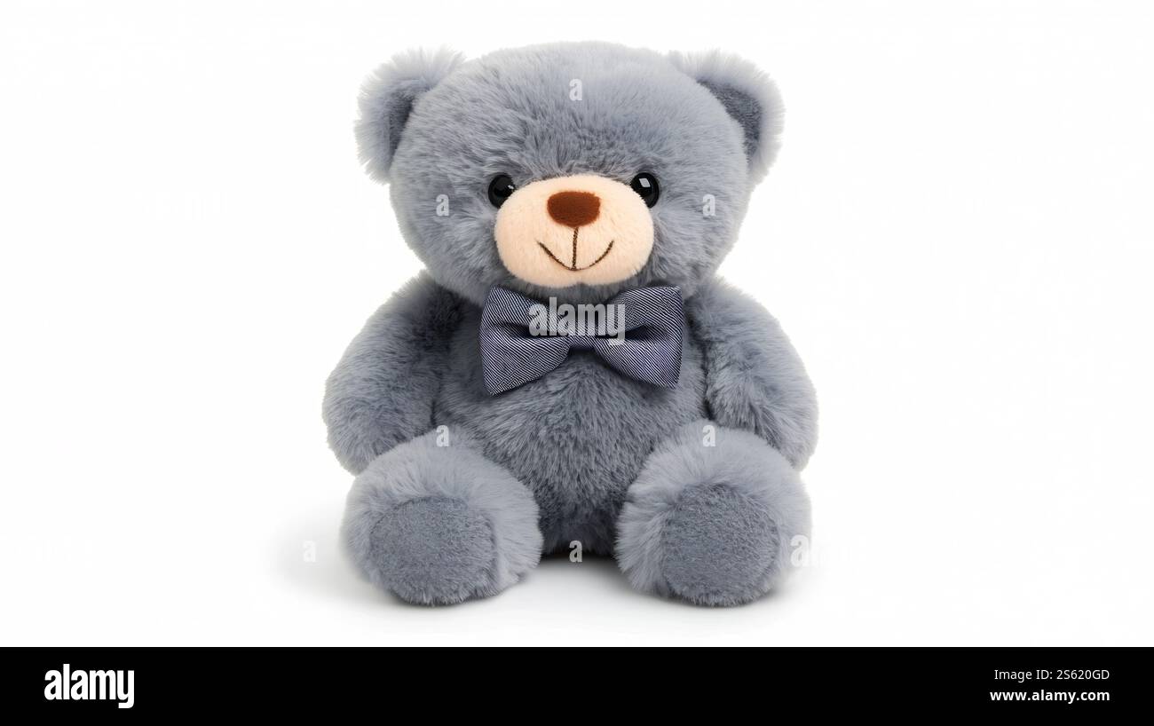 Cozy and Adorable Plush Teddy Bear in Gray with Bow Tie Sitting and ...