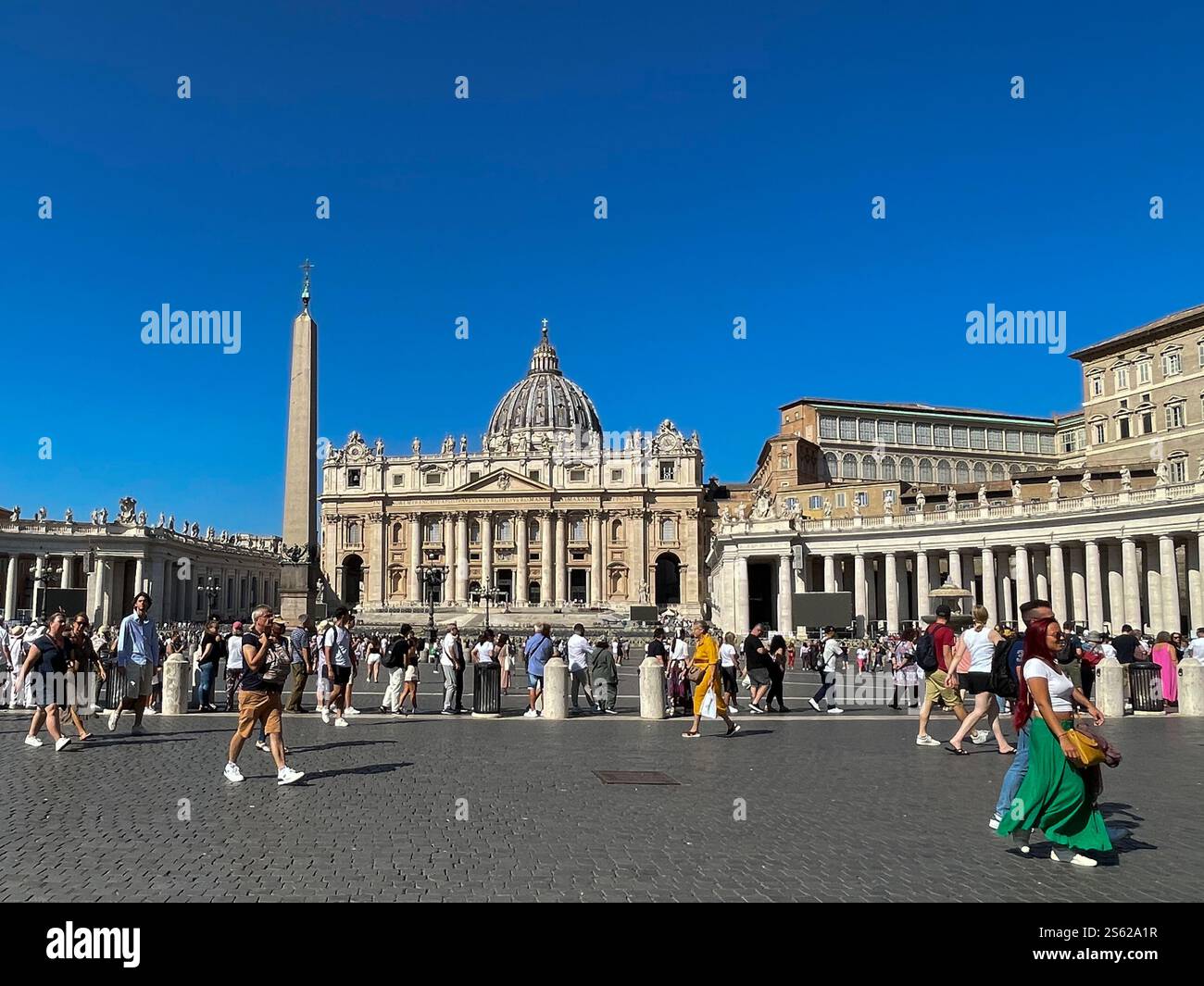St Peter square with St Peter Basilica in background in Vatican City, Italy - Smartphone Captured Stock Image