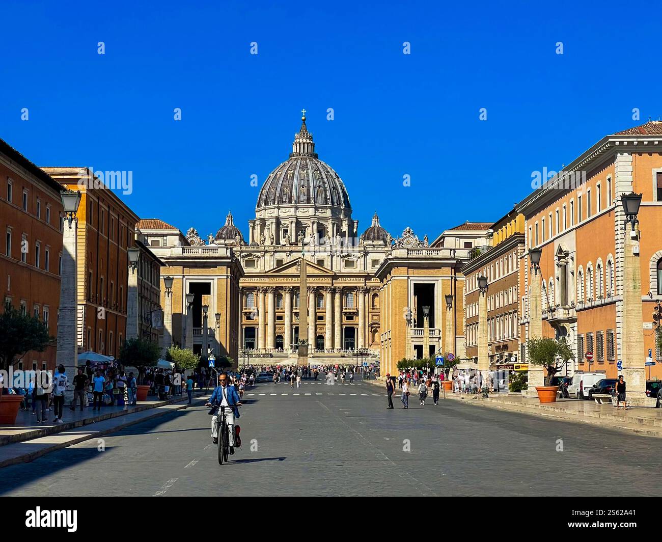 St Peter square with St Peter Basilica in background in Vatican City, Italy - Smartphone Captured Stock Image