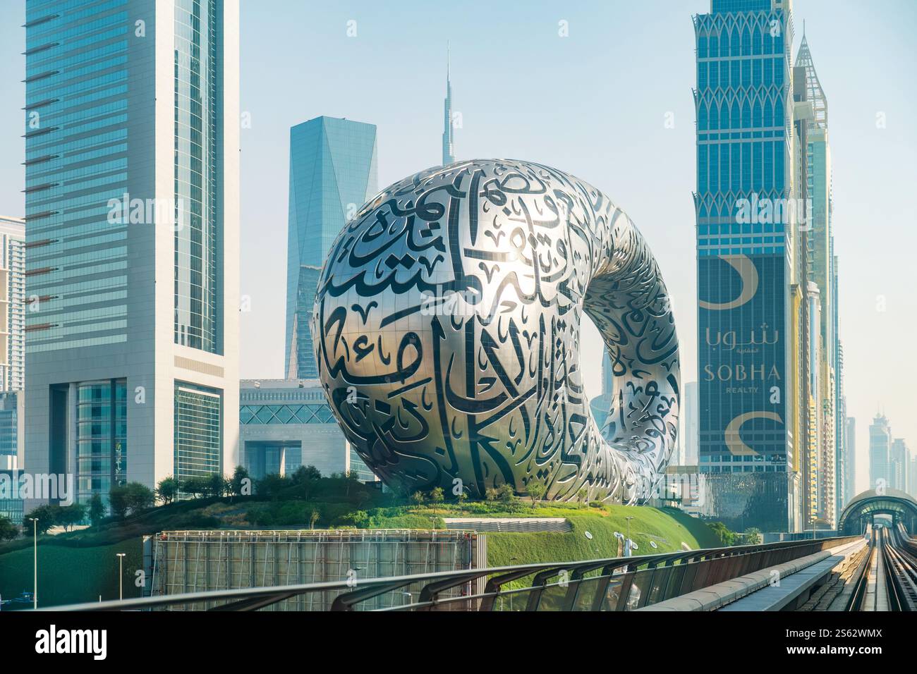 Future Sheikh Dubai, UAE - May 5, 2024: Dubai POV view from metro train passing ...