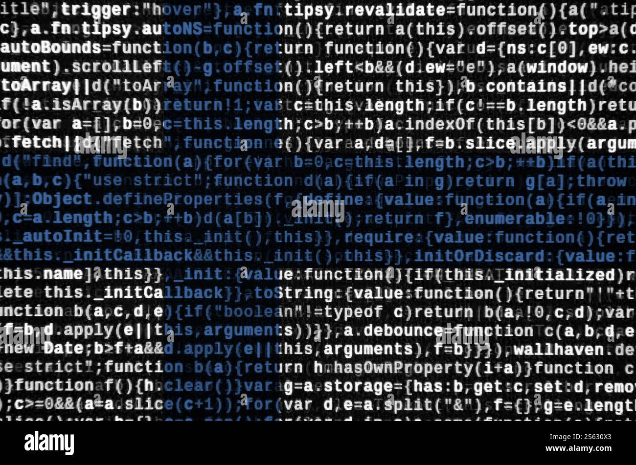 Finland flag is depicted on the screen with the program code. The concept of modern technology and site development. Finland flag is depicted on the Stock Photo