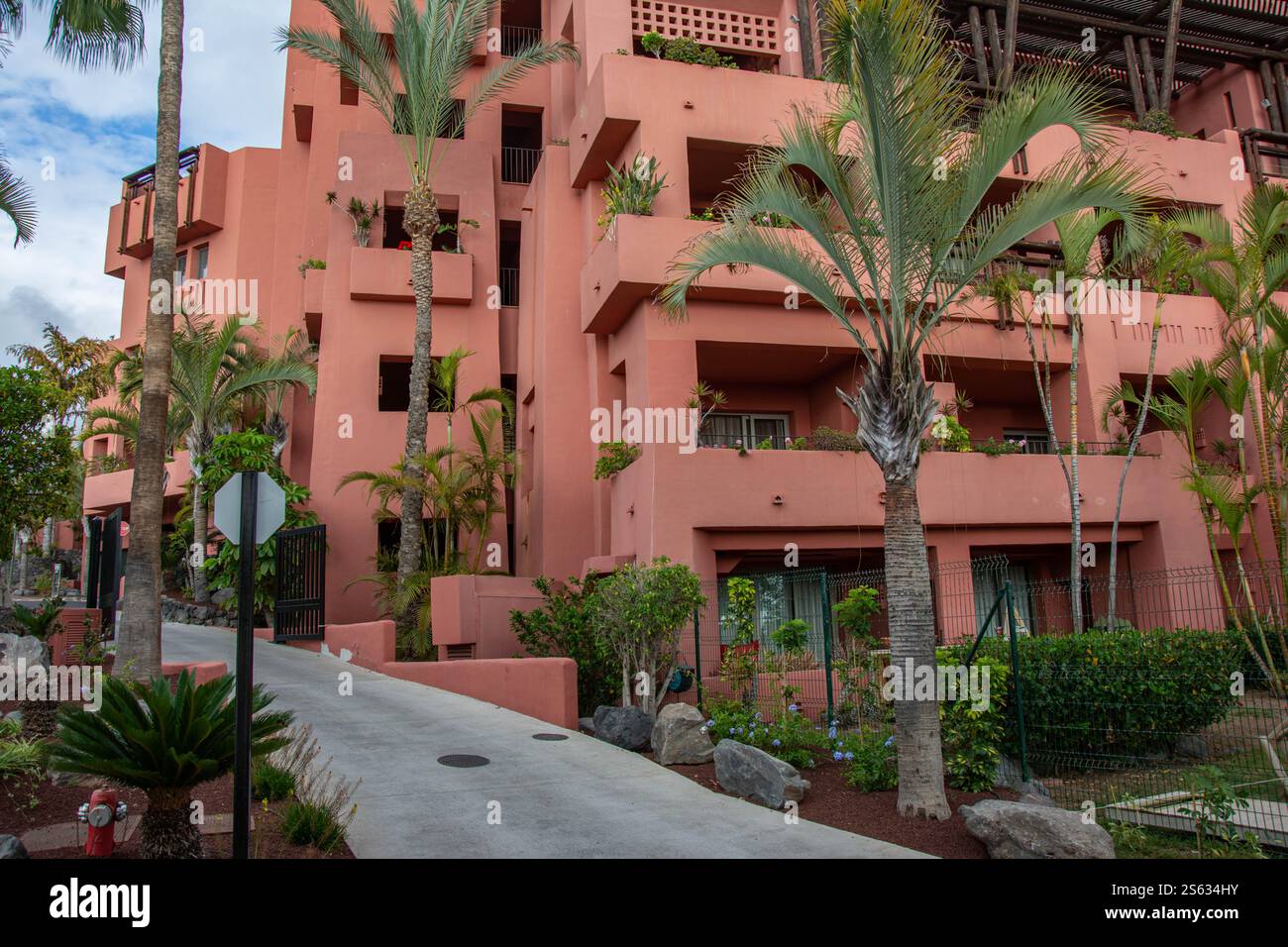 ABAMA, TENERIFE - 01 JUNE, 2022: pink buildings of the Ritz Carlton Tenerife Stock Photo
