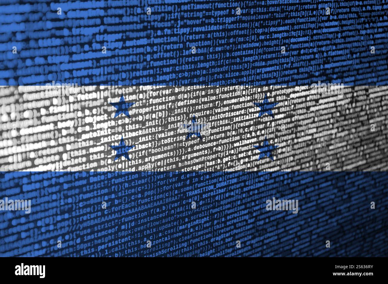 Honduras flag is depicted on the screen with the program code. The concept of modern technology and site development. Honduras flag is depicted on Stock Photo