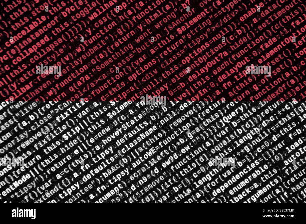 Indonesia flag is depicted on the screen with the program code. The concept of modern technology and site development. Indonesia flag is depicted on Stock Photo