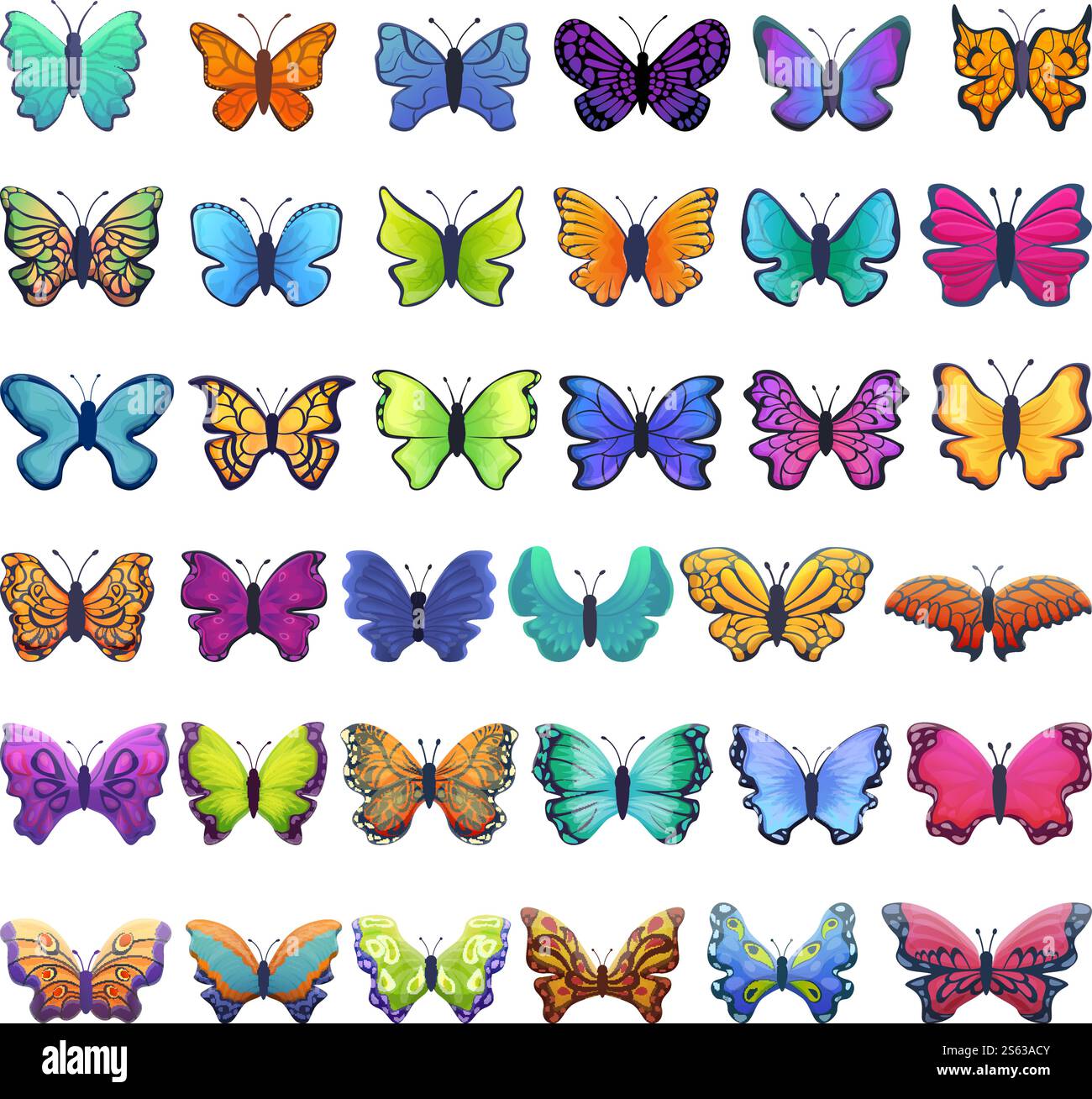 Butterfly icons set. Cartoon set of butterfly vector icons for web ...