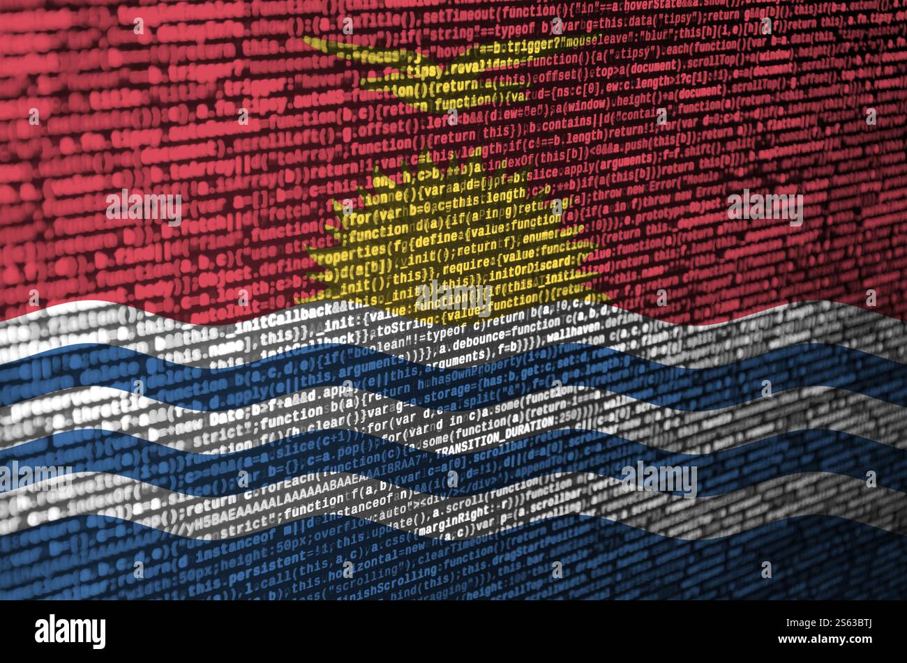 Kiribati flag is depicted on the screen with the program code. The concept of modern technology and site development. Kiribati flag is depicted on Stock Photo