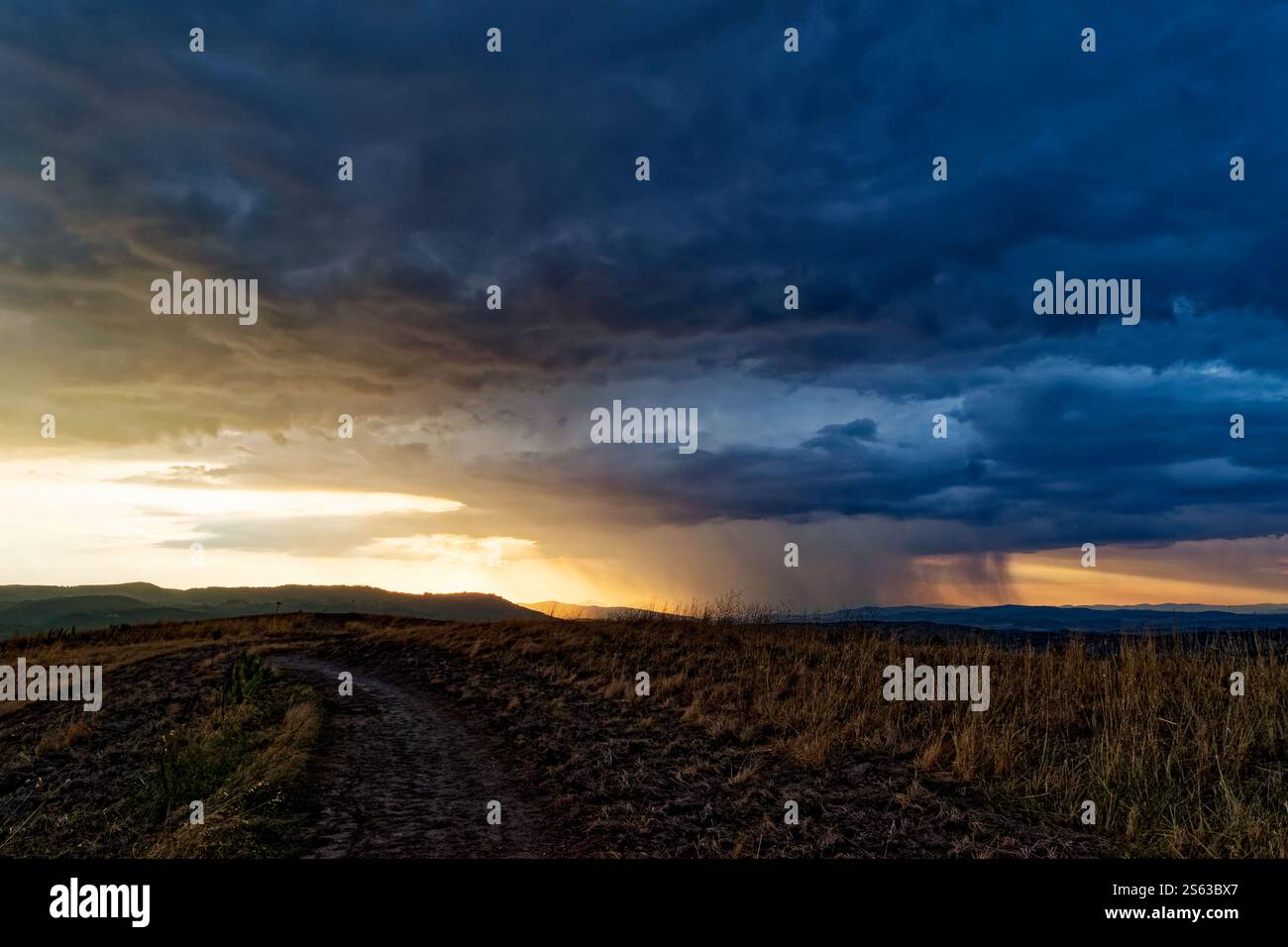 The storm moves away from Val D'Orcia, Tuscany Stock Photo