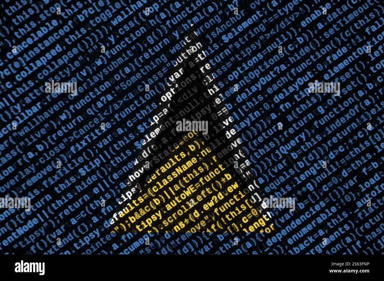 Saint Lucia flag is depicted on the screen with the program code. The ...