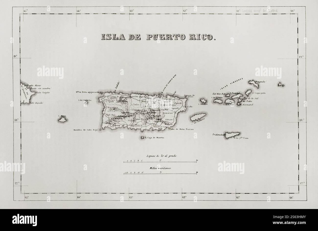 Map of the Island of Puerto Rico (Spanish colonial period). Engraving. Crónica General de España ...