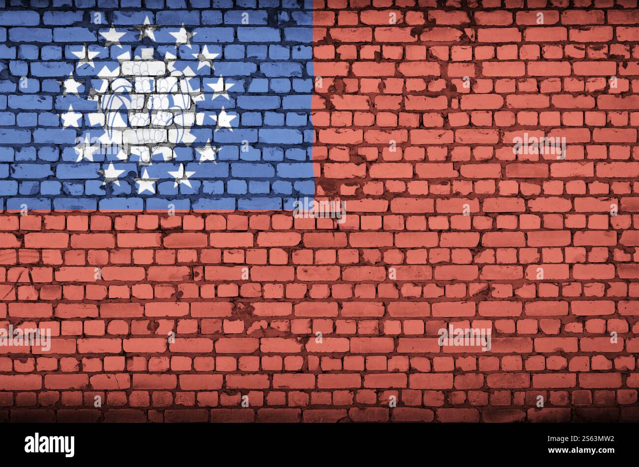 Myanmar flag is painted onto an old brick wall Stock Photo - Alamy