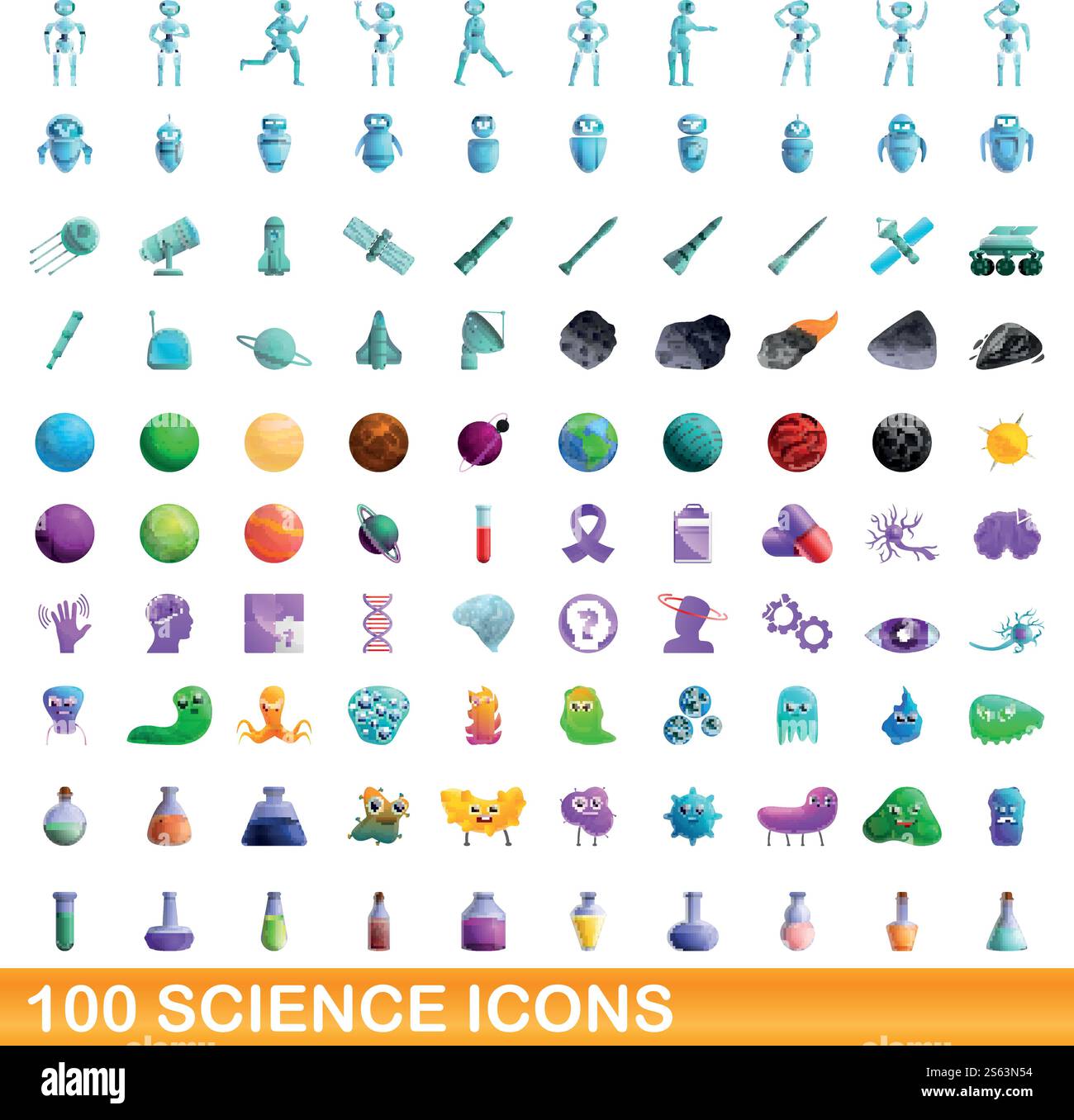100 science icons set. Cartoon illustration of 100 science icons vector ...