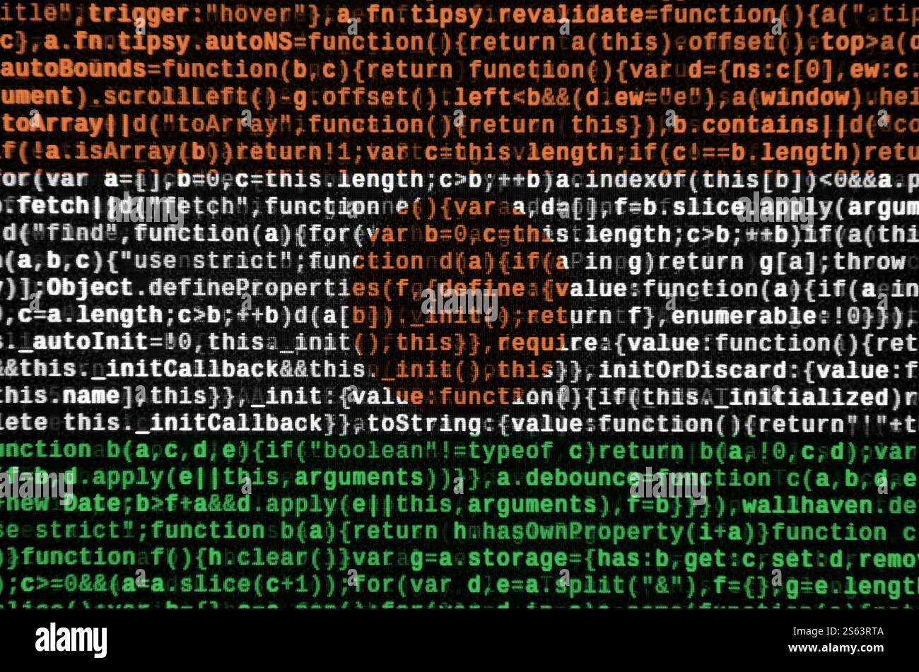 Niger flag is depicted on the screen with the program code. The concept of modern technology and site development. Niger flag is depicted on the Stock Photo