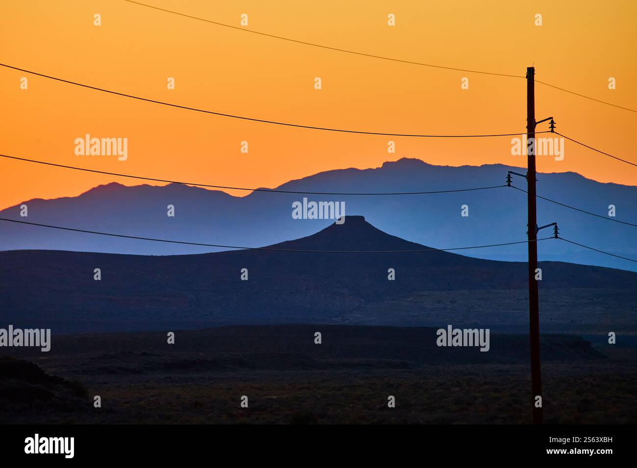 Desert Sunset Power Lines with Gooseberry Mesa Silhouette at Eye Level ...