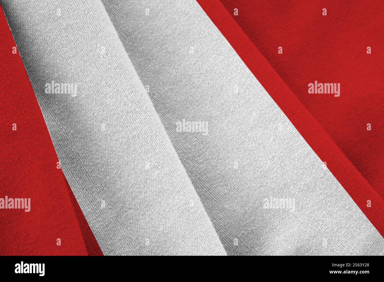 Peru Studio Color Peru flag with big folds waving close up under the studio light indoors ...