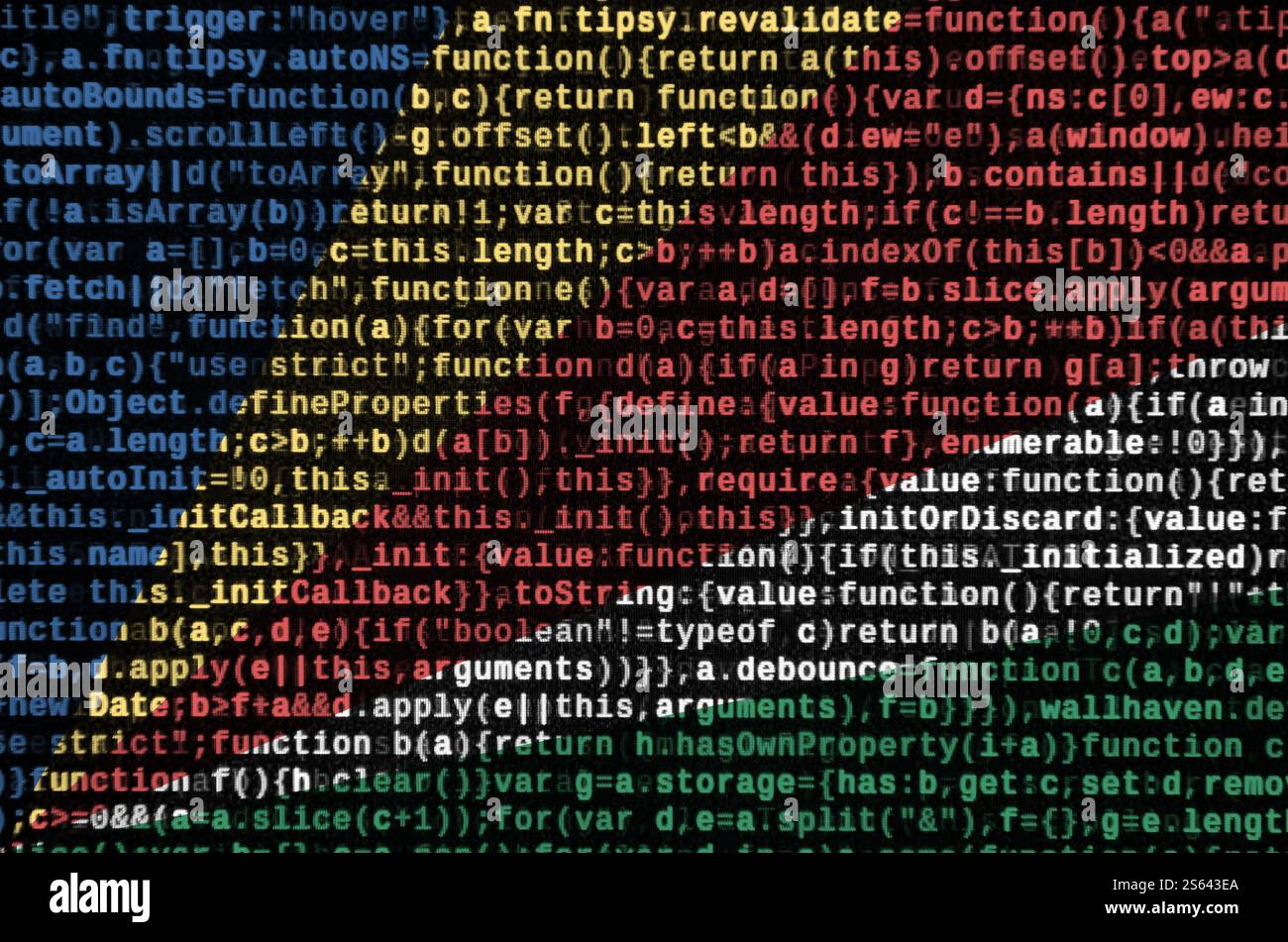 Seychelles flag is depicted on the screen with the program code. The concept of modern technology and site development. Seychelles flag is depicted Stock Photo