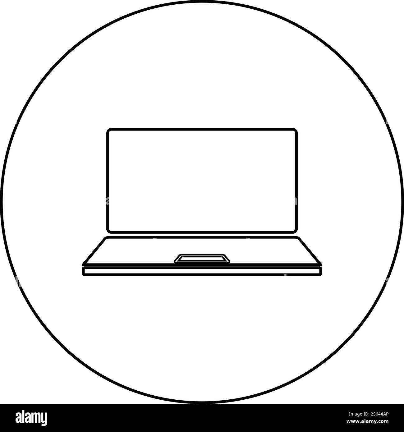 Laptop icon in circle round outline black color vector illustration ...