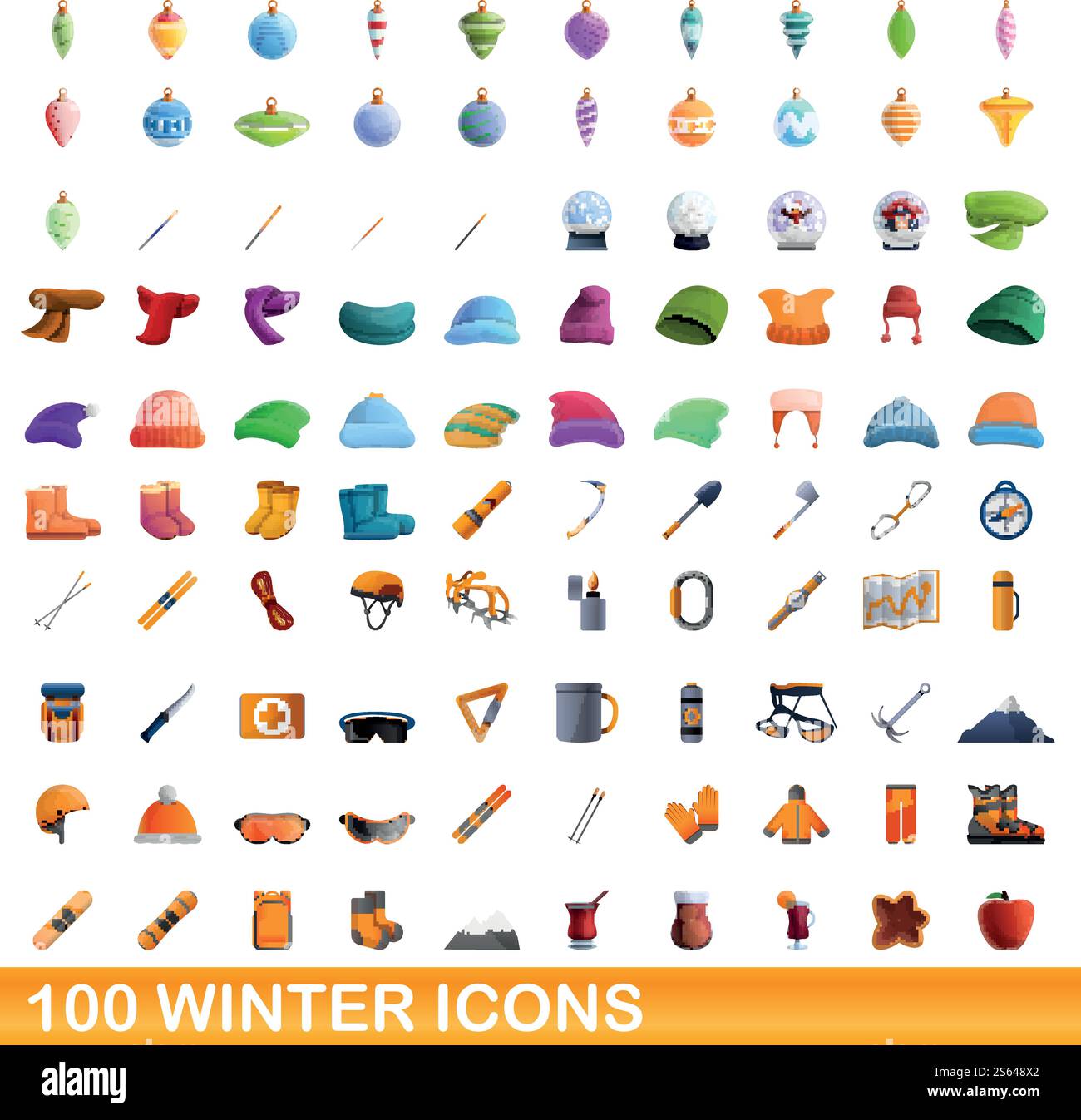 100 winter icons set. Cartoon illustration of 100 winter icons vector ...