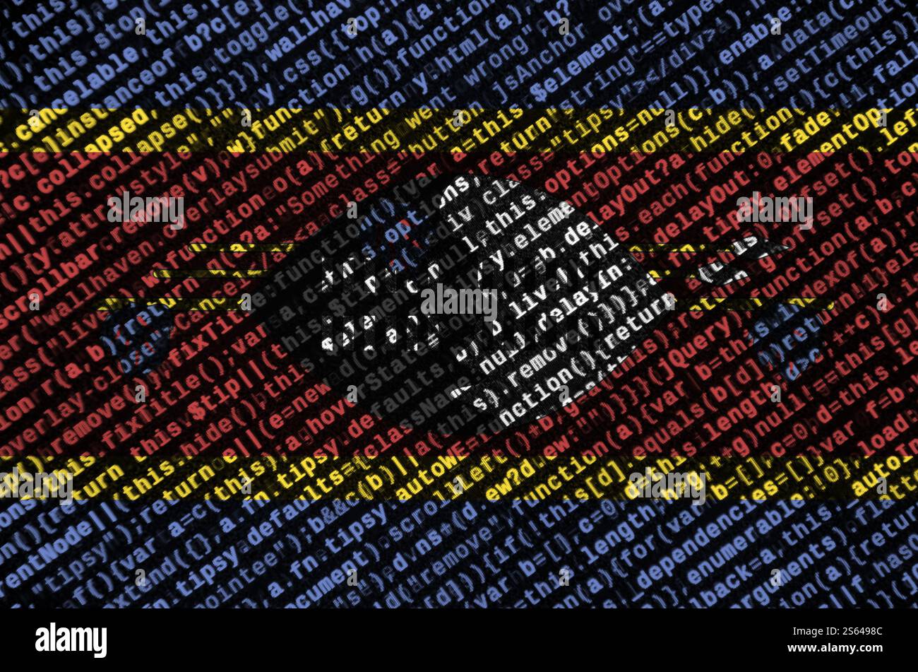 Swaziland flag is depicted on the screen with the program code. The concept of modern technology and site development. Swaziland flag is depicted on Stock Photo