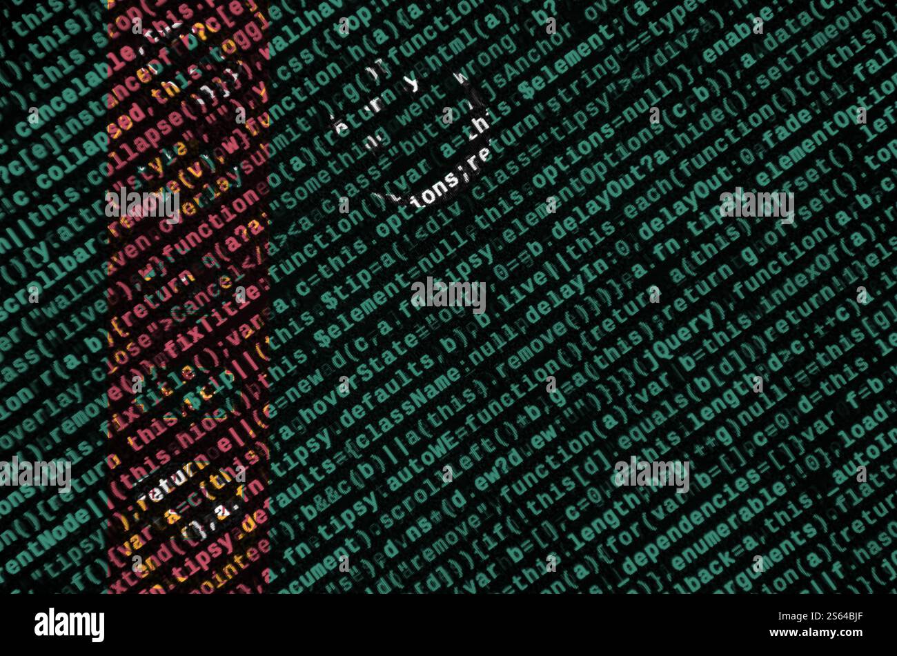 Turkmenistan flag is depicted on the screen with the program code. The concept of modern technology and site development. Turkmenistan flag is Stock Photo