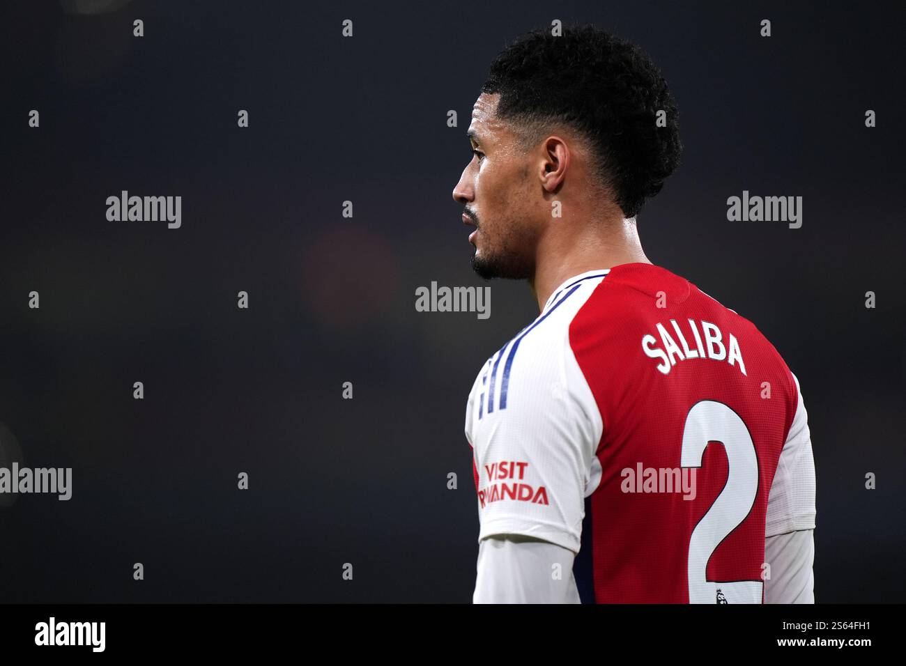 Arsenal's William Saliba during the Premier League match at the Emirates Stadium, London. Picture date: Wednesday January 15, 2025. Stock Photo