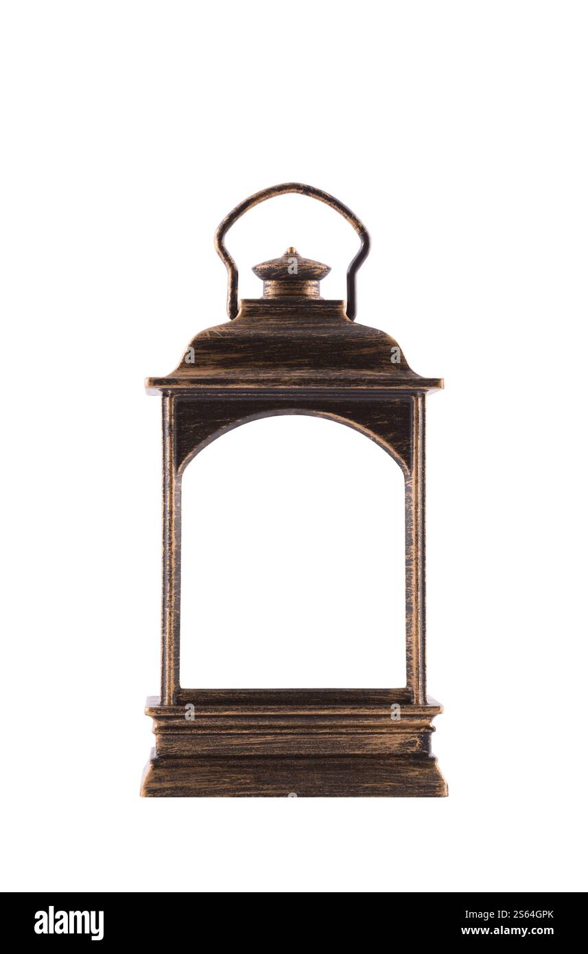 Old style retro empty lantern isolated on white background with clipping path Stock Photo