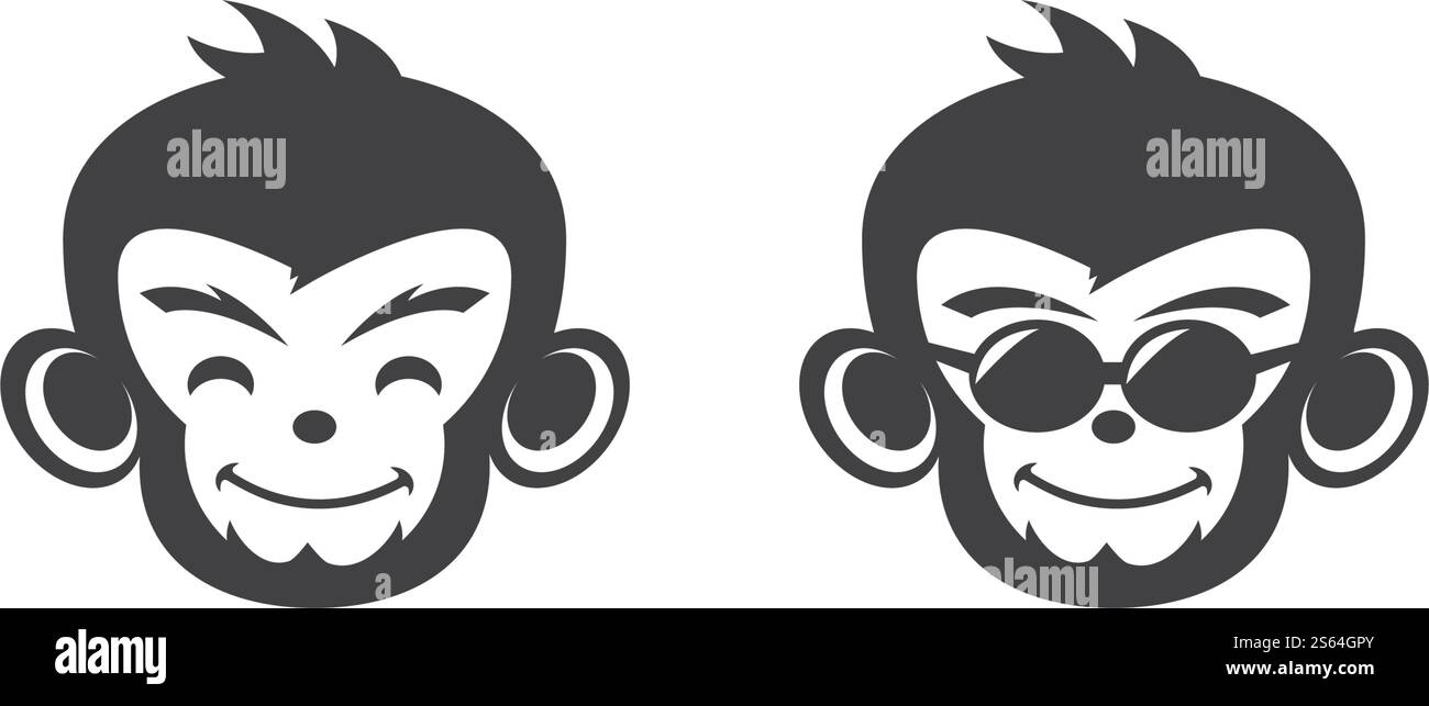 Monkey head logo ilustration vector flat design Stock Vector