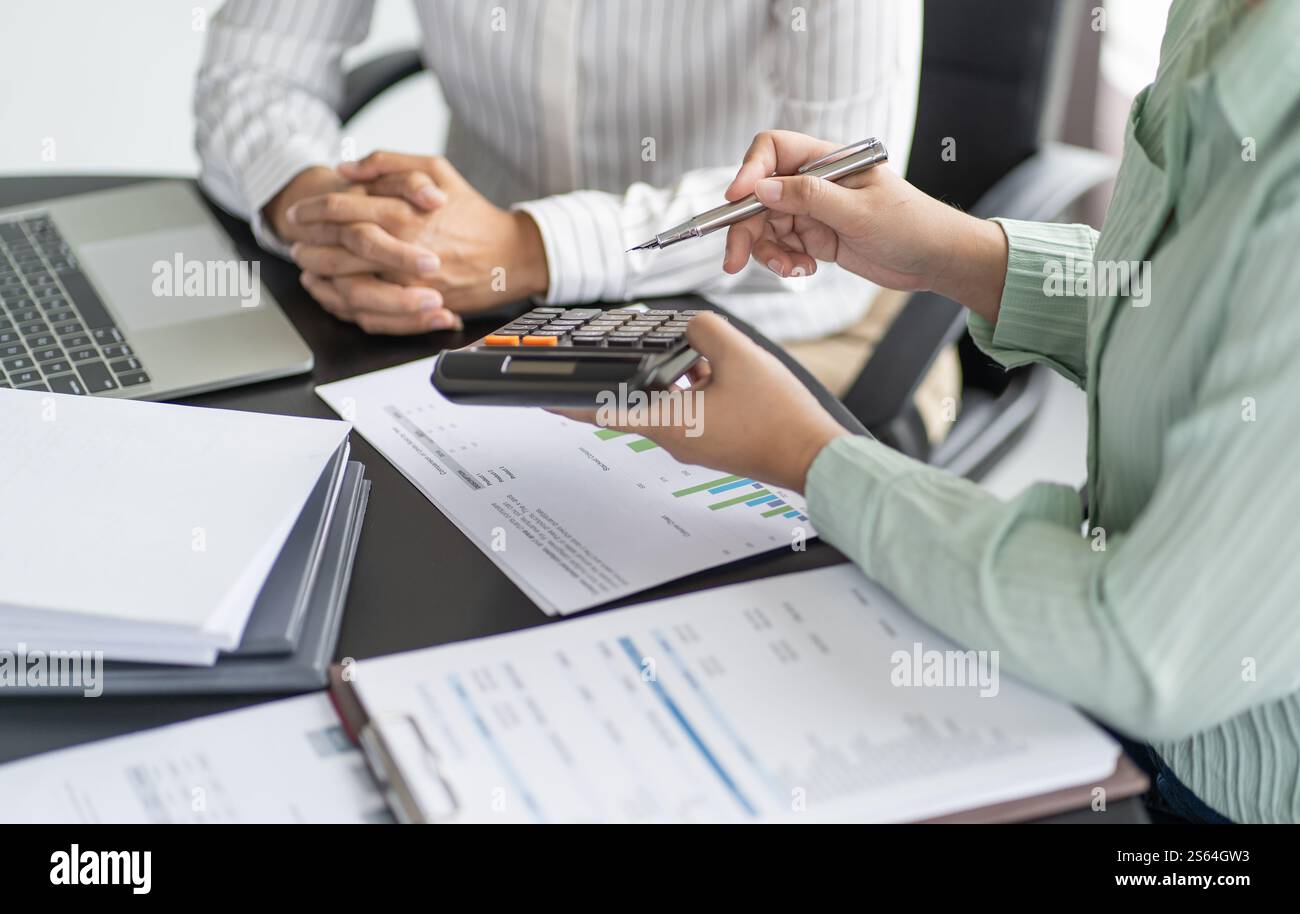 Teamwork brainstorming Creative idea Business project. Business People meeting taking notes while discussing to share idea. Stock Photo
