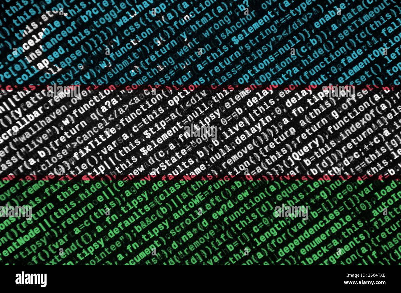 Uzbekistan flag is depicted on the screen with the program code. The concept of modern technology and site development. Uzbekistan flag is depicted Stock Photo