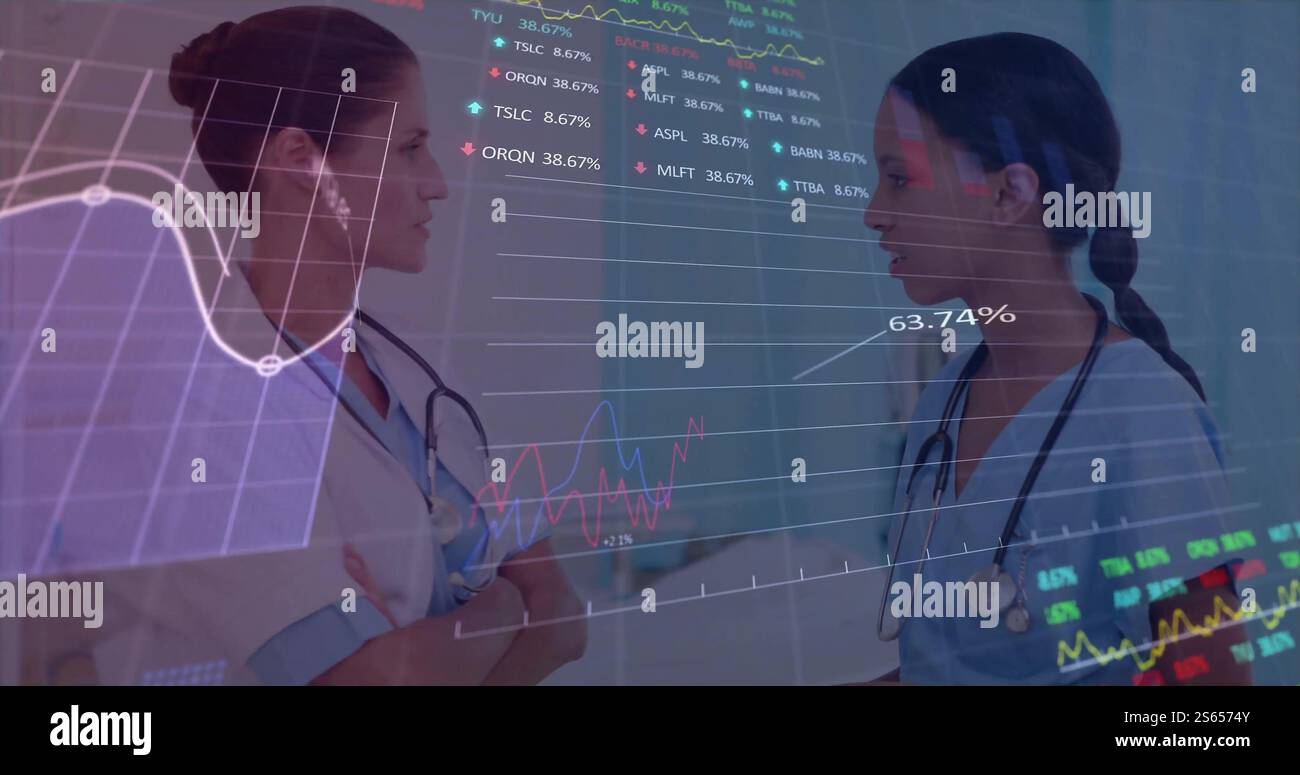 Data Raps Doctor Image of data processing and diagrams over diverse female doctors ...